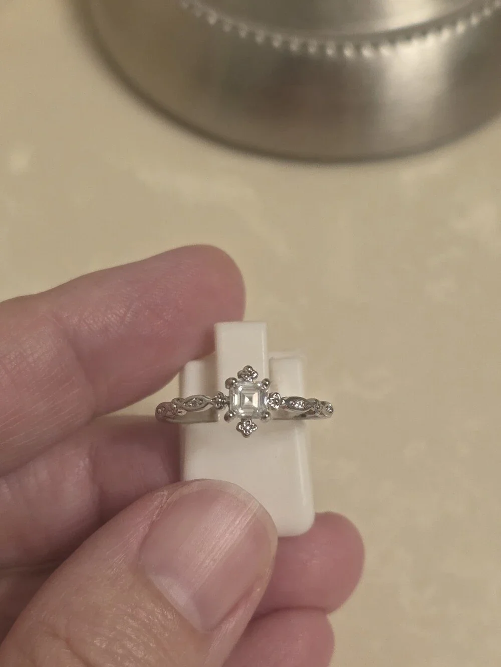Silver CZ Antique Style Ring Size 8